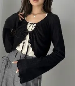 リボンデザインニットカーディガン mily bilet