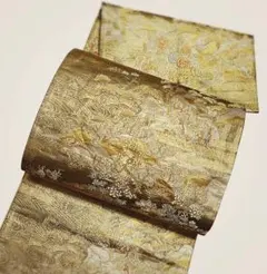 AA4美品袋帯 六通柄 金通金糸　唐織　ゴールド风景 正絹 着物