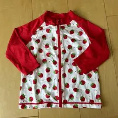 いちご柄 ラッシュガード 90 長袖 女の子 前開き フルジップ かわいい 赤