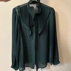 ZARA ダークグリーン プリーツシャツ XS