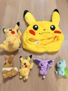 ピカチュウかぶりもの+ぬいぐるみ 6点セット