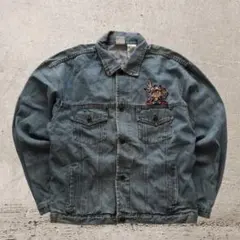 90s ルーニーテューンズ　バックロゴ刺繍　デニムジャケット