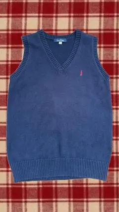 Eastboy ニットベスト ネイビー Vネック 刺繍入り　学生のサムネイル
