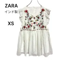 ZARA 花柄刺繍ドットチュールトップス XS フリルチュニック　フェミニン