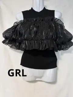 GRLオーガンジーオープンショルダーハイネックニット
