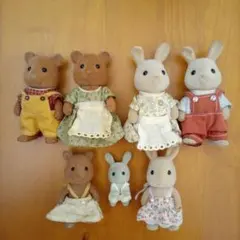美品シルバニアファミリー人形7体セット 初期 リス 耳折れウサギ 赤ちゃん