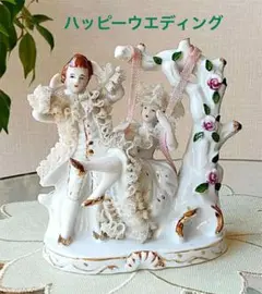 【値引き中】瀬戸マイセン　アンティーク 陶器人形 ペア　レースドール 値引き中】瀬戸マイセン アンティーク 陶器人形 ペア レースドール