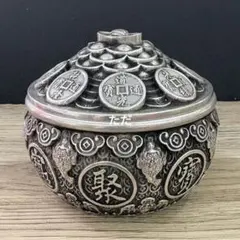 銅 細工 浮彫り双龍戯珠茶缶 貯蔵缶 茶道具 装飾品 工芸品 置物 - メルカリ