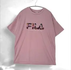 FILA フィラ XL 冷感 メッシュ Tシャツ ピンク ボタニカル ロゴ
