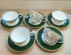 NARUMI ナルミ　カップ&ソーサー　百合　金彩　グリーン　5客　セット　花