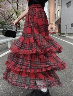 SHEIN フリルチェックロングスカート チュール チェック スカート