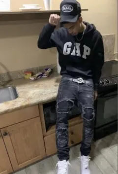 「希少sサイズ」GAP 黒 フード付きパーカー uk us drip