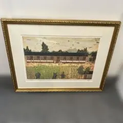 美品 久保修「町屋の四季」ジクレー版画 直筆サイン入り 額縁入り 新品