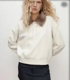H＆M フェイクファー襟付きスウェットシャツ