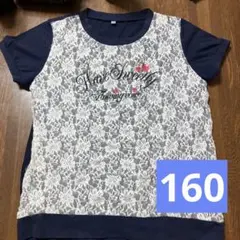 160センチ　レース柄Ｔシャツ　紺　ヒラキのサムネイル