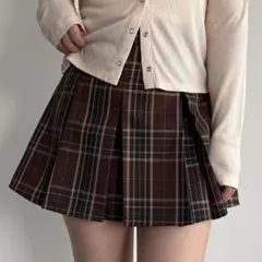 ブラウン チェック プリーツスカート Mサイズ
