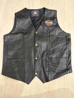 Harley-Davidson レザーベスト ワッペン付き バイカー 古着