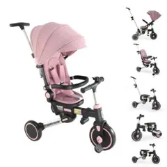 ASOWTREND 3輪ベビーカー 三輪車 折りたたみ ピンクのサムネイル