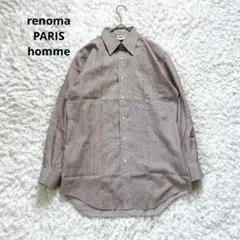 美品 レノマ シャツ 38-78 チャコールブラウン ストライプ 日本製 M相当