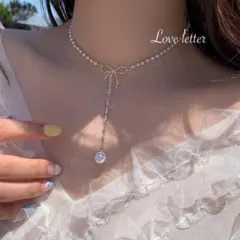 No.147N パールリボンチョーカー ネックレス 韓国 量産型 地雷 春夏