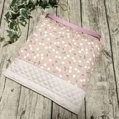 防災頭巾カバー　座布団タイプ　さくらんぼ柄　くすみピンク