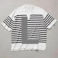 MONO-MART オーバーサイズスキッパー半袖ポロニット/ナバルボーダー L