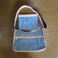 デニムブルー ドット柄 ショルダーバッグ レスポートサック レスポ ポーチ付き