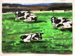 アクリル画 無題 119 『子牛の1日』