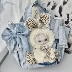 コヤンイサムチョン　ヴィンテージオッドアイねこちゃん　トートバッグ　デニム