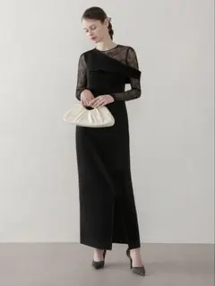 アシンメトリーレースレイヤードフロントスリットセットアップドレス結婚式パーティー