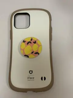 iFace Cafe iPhone12 レモン柄ポップソケッツ付きケース ミルク