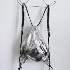 ハンドメイド メタリック シルバー ネオングリーン パラコード ナップサック