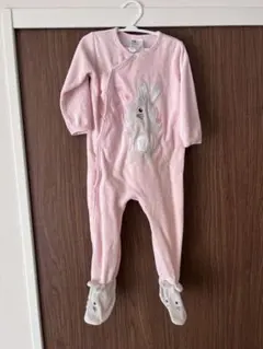 H&M ピンク ウサギ刺繍　ロンパース 86 パジャマ