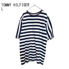 トミーヒルフィガー ボーダーTシャツ L バックロゴ　ネイビー　白