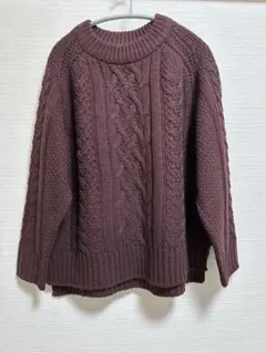 GUブラウン ケーブルニット 長袖セーター