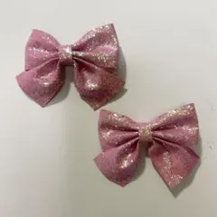 リボン　ヘアピン　ピンク　キラキラ