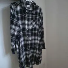 チェック　ワンピース　黒　ブラック　M　L　長袖　シャツワンピ　レディース