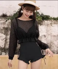 OSYAREVOトップス付き サイドレースアップ フリル ワンピース 水着