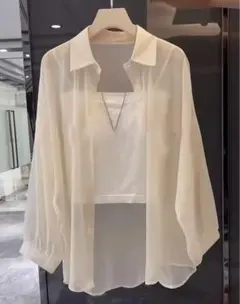 新品★シアー長袖シャツSサイズ★クリアシャツシースルークローゼット