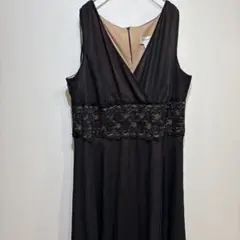 美品Connected Woman レース切替ロングドレス 16W 黒 ベージュ