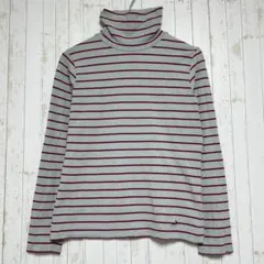 ◆クロコダイル　ボーダー柄　ハイネック　カットソー　コットン　ロゴ刺繍　長袖　М