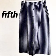 3806M フィフス　ひざ丈スカート　ストライプ　Iライン　センターボタン　紺系