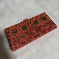 オレンジ ビーズ刺繍 和装用バッグ