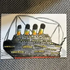 夜のタイタニック号　　子供の絵　手描きイラスト　キッズアート　船