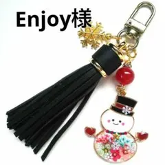 バックチャーム レジン 可愛いお花雪だるまさんと天然石レッドジェイド