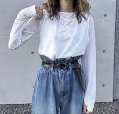 ホワイトL しまむら mir.. × aya シアーTシャツ+タンクトップセット