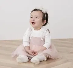 【新品未使用】petit main レースチュールワンピース ベビードレス