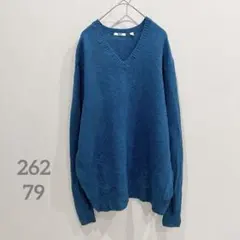 UNIQLO【XL】ユニクロ ウール Vネックセーター 長袖 ブルー