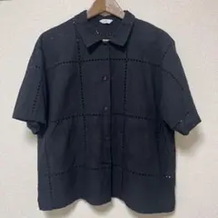 ⚫︎coen⚫︎パッチワーク風フラワー刺繍半袖シャツ⚫︎Mのサムネイル