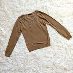 VINO ROUGE ビーズ装飾 ベージュ 長袖ニット 薄手 Mサイズ